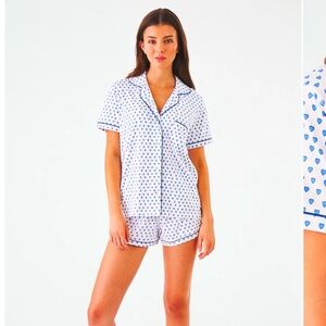 roller rabbit blue heart pj shorts set